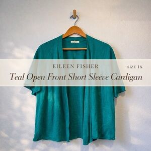 Eileen Fisher Teal Open Front Short Sleeve Cardigan Size 1X